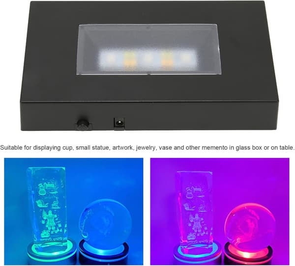 LED-lysbase, rektangulær USB-flerfarvet lysdisplaybasestativ til krystalstatuer, smykker (sort)-FA-
