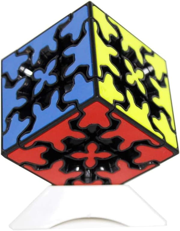 Gear Cube 3x3 sujuva 3D-palapeli jalustalla (musta)