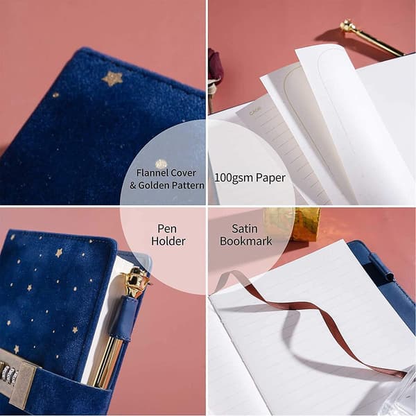 Lockable Diary - Secret Refillable Diary, Velvet Covered Lockable Diary for Adults, Women Writing Personal Locked Diary Notebook Blue