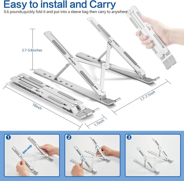 - Laptopställ Justerbart och hopfällbart - Aluminium - Med förvaringsfack - Silver