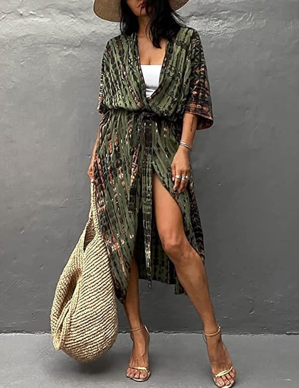 Strandklänning Dam Sommar Kimono Bikini Cover Up Tunika Kofta