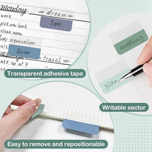 Colorful Self-Adhesive Index Tabs, Book Tabs, 4.5 x 2.8 cm, Writable Page Tabs, Transparent