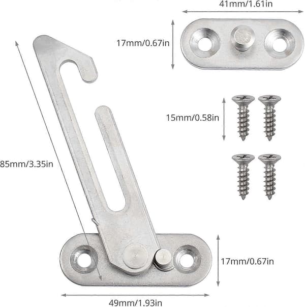 4 PCS Window Lock Stainless Steel Window Restrictor Window Hasp Security Lock Window Hasp with Screws for Child Safety-Right Opening [DB]
