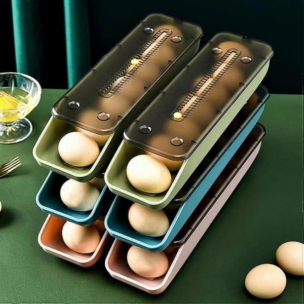 Rolling Egg Tray, Egg Holder for Refrigerator, Egg Dispenser, Rolling Egg Holder, Countertop Egg Organizer