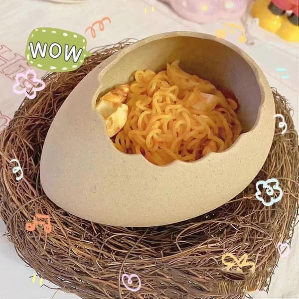 Eggshell Bowl, Ceramic Eggshell Shaped Tableware, Versatile Creative Realistic Cracked Eggshell Tableware (Size: Large)