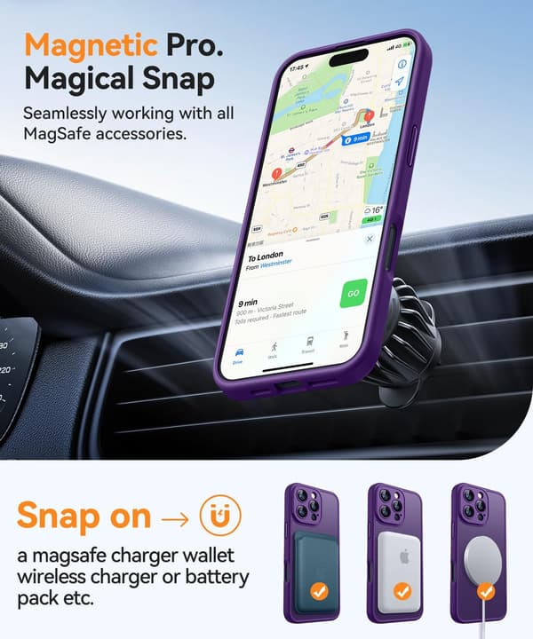 Magnetic Case for iPhone 16 Pro with Camera Protection Compatible with MagSafe Transparent Matte Back Shockproof Phone Case (Dark Purple)