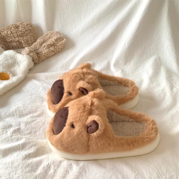 Capybara Bomullstofflor, Unisex, Varma Fleecefodrade Innetofflor - Brun - Storlek 36-37 Brown Size 36-37
