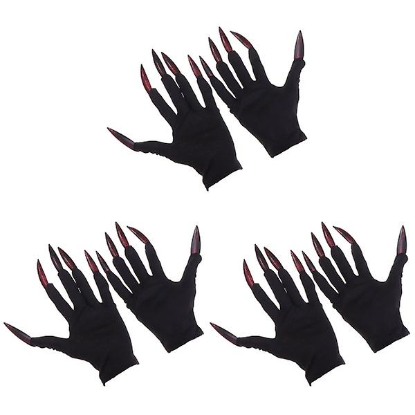 3 Par Halloween Kostymhandskar Röda Spöknaglar Handskar Fingernaglar Form Tillbehör 3 par 27*11cm 3 pairs 27*11cm