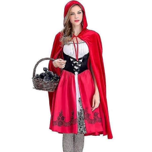 Rødhætte Cosplay Kostume Hætteklædt Kappe Mantel + Kjole Sæt Kit Sæt Til Kvinder