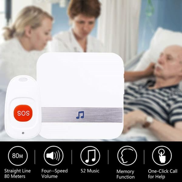 (2 til 1 Hvit) Hjemmealarm Trådløs Pasient Eldre Personlig Alarm