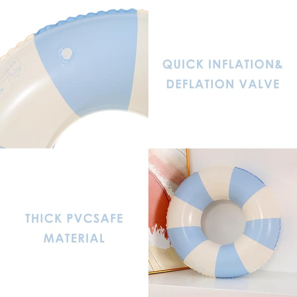 x Inflatable Swim Ring for Children Blue White Striped Training Ring Thick Swim Ring Suitable for Summer Beach Pool Party