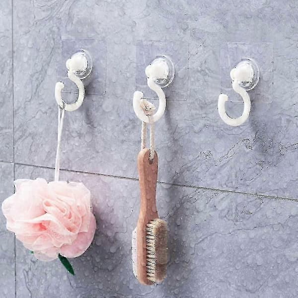 8 Pieces Transparent Self-Adhesive Hooks 360 Degree Rotating Hook Strong Self-Adhesive Hook Ceiling Wall Hook No Drilling Needed (White)