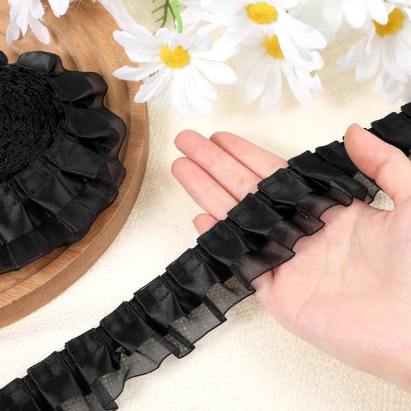 Sort flæsekant blondebånd til kostume (4,5 cm x 5,5 yard) Black