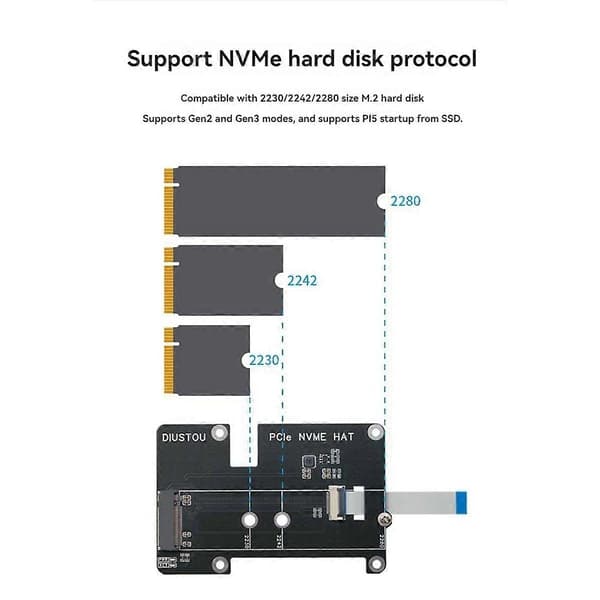 PCIe - M.2 M -avainsovitin NVMe-laajennuskortti Raspberry Pi 5:lle