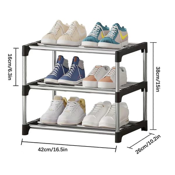 Small Shoe Rack, Stackable Shoe Rack 3 Tier, Shoe Storage, Lightweight Shoe Rack Stable Slim Shoe Shelf for Closet