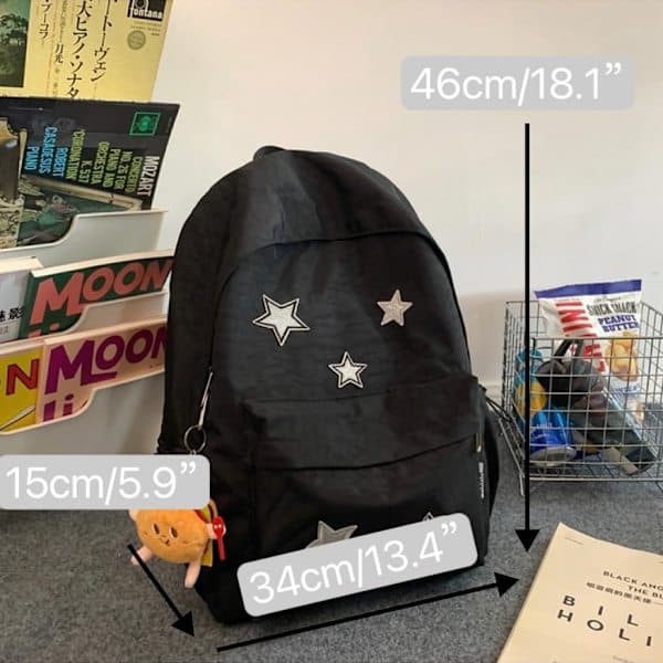 Kawaii Backpack with Cute Accessories - Waterproof Nylon, Multiple Compartments and Outer Pockets (Black)