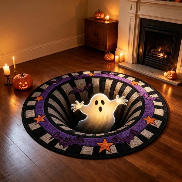 1 pc Halloween 3D Optical Illusion Carpet Soft Plush Fleece Round Rug Round 60 cm 60cm 60cm