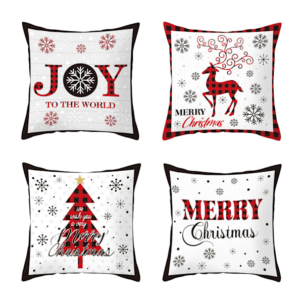 Sæt af 4 Happy Winter Snowflake Merry Christmas Træ Pudebetræk Pudebetræk Dekorative Kvadrat 18X18 Tommer