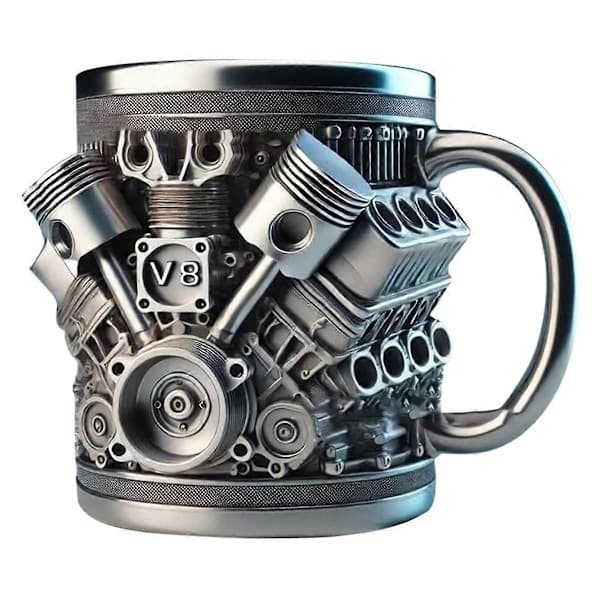Personalized Car-Themed Stainless Steel Mug, Creative 3D Car Engine V8