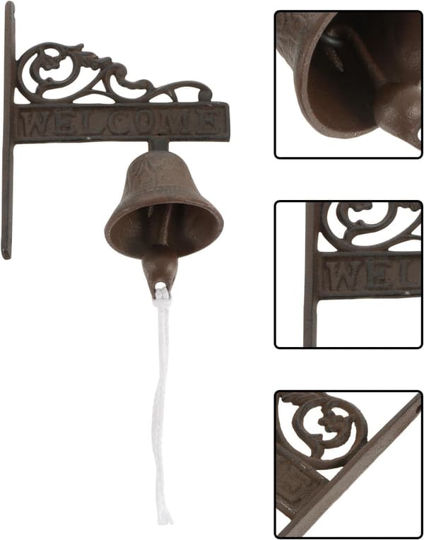 Cast Iron Rustic Style Doorbell, Wall Mounted Manual Bell for Garden, Cafe, Home Decor