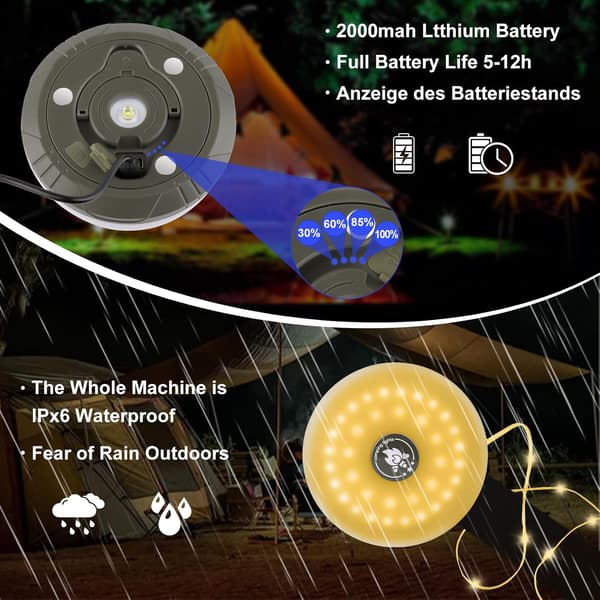 Light string, camping lamp, foldable, with 10 m LED light string, portable, waterproof, camping lamp, USB, rechargeable, for bedroom
