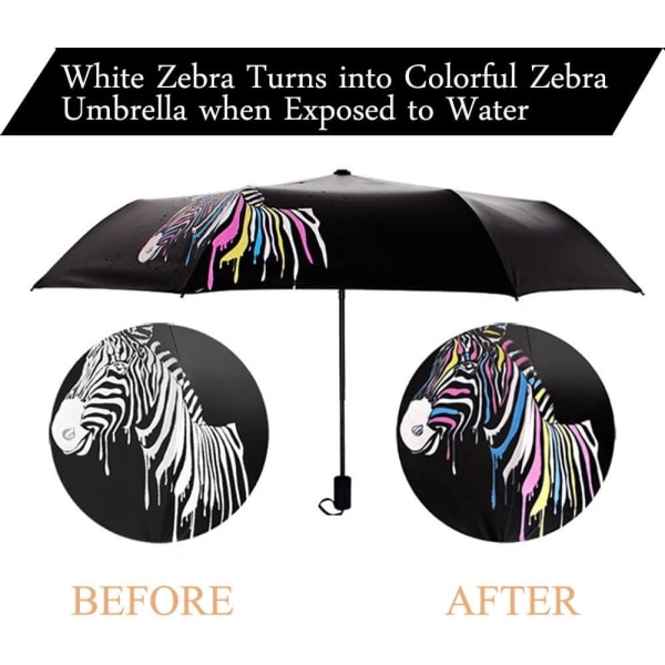 Automatisk paraply Foldbar paraply Vindtæt paraply/Tri-Fold/Vandsfarve Farveskiftende/Sort Gummi Zebra Paraply (Zebra)