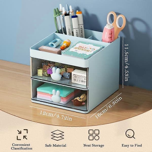 Desktop Organizer with Drawer, Desktop Storage Box for Desk, Pen Holder for Office, School, Home