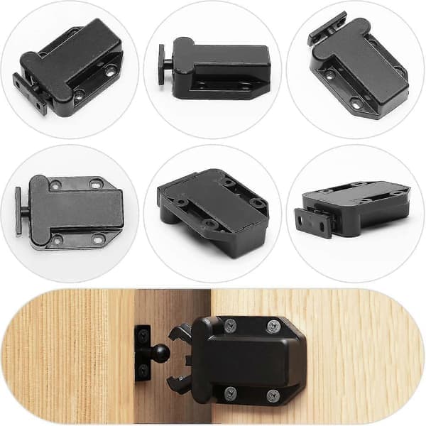 6 Pieces Black Push-to-Open Latches, Push Release Door Latch, Automatic Pop Up Function Cabinet Latch, ABS Push Latch db