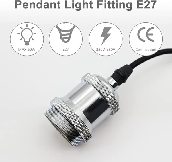 Set of 2 E27 Pendant Lights with Screw Ring, E27 Lamp Holder with Adjustable 100cm Textile Cable