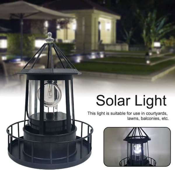 360 Degree Rotating Lighthouse, LED Rotating Solar Lights for Garden, Waterproof Lighthouse Lamp