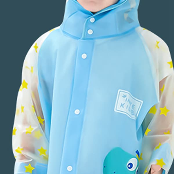 Kids Raincoat, Blue Dinosaur, Waterproof, Outdoor