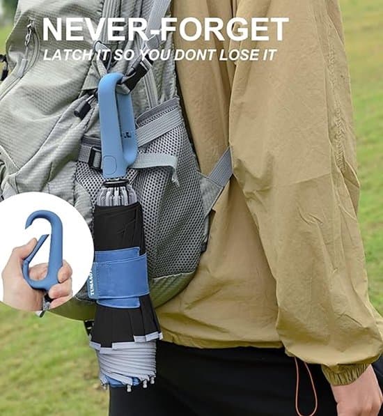 Inverted Umbrella with Carabiner Handle - Compact & Windproof - Sun & Rain Protection - Portable & Foldable - 10 Ribs - Unisex - 1 Piece