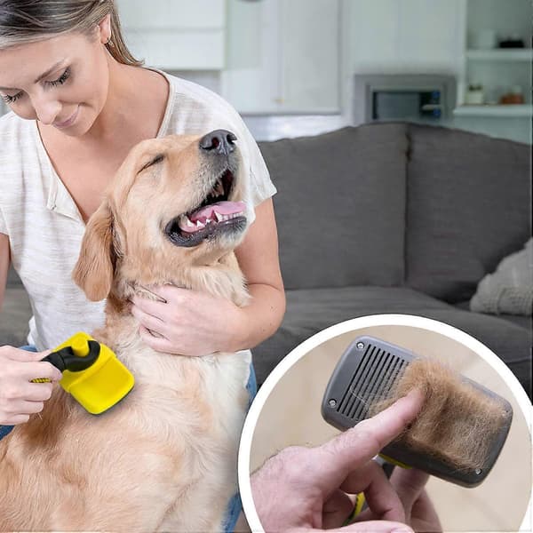 Self-cleaning brush for dogs and cats, retractable bristles for easy use