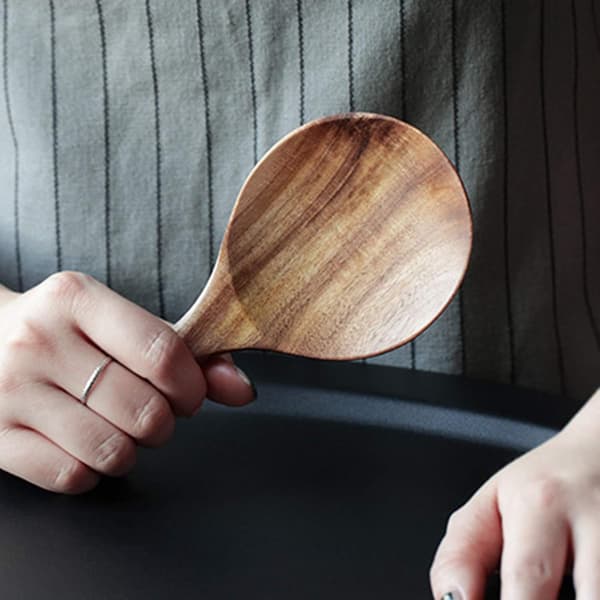 2-pack Rice Scoops Natural Wood Non-stick Rice Scoops Round Shallow Head Kitchen Utensils