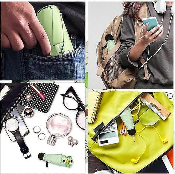 Bärbart hopfällbart reseparaply i fickformat, 6 ribbor grönt miniparaply med kapselbox, unisex