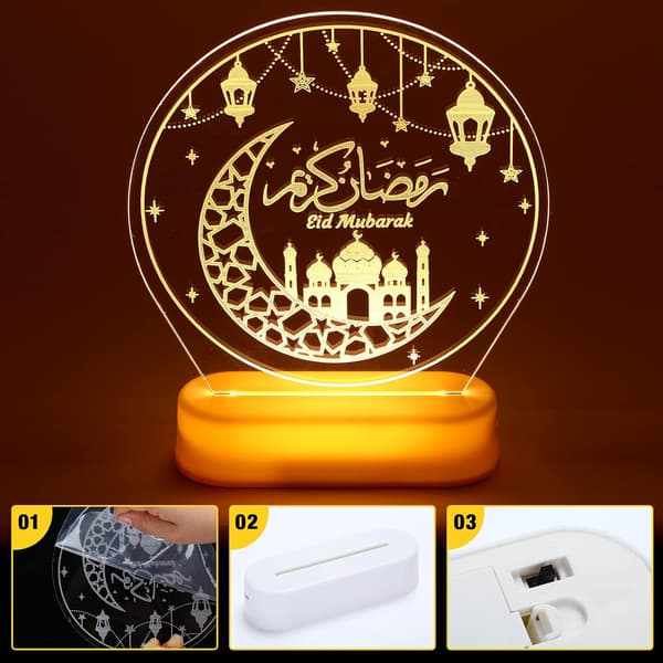 Ramadan LED Natlampe Stjerne Måne Eid Mubarak Borddekoration Gave