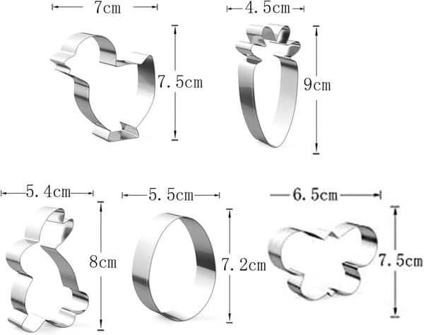wxsp Easter Cookie Cutters, 5 Pieces, Stainless Steel, for Baking, Egg, Rabbit, Chick, Flower,