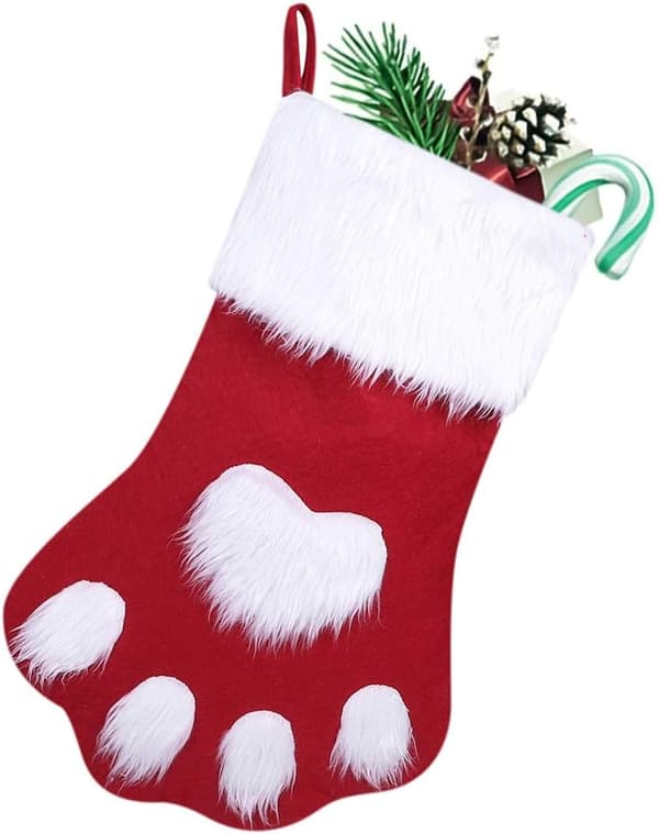 Christmas Stocking Hanging Stuffed Christmas Boot 3D Dog Paw Pattern