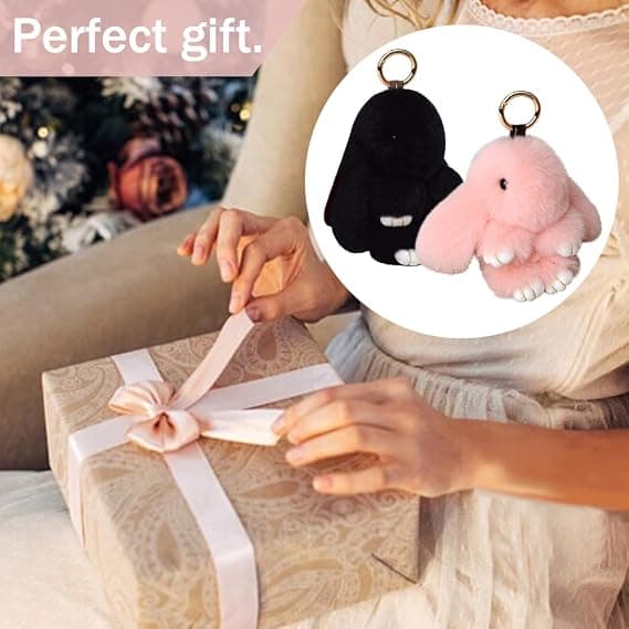 2 Pieces Plush Rabbit Keychain, Soft Plush Mini Rabbit, Plush Rabbit Keychain, Cute Key Pendant Rabbit Chain Keychain, (black+pink)
