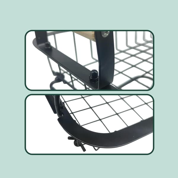 Two-tier fruit basket, fruit basket for the kitchen, metal fruit basket, black wooden handle