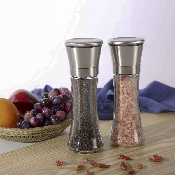 Salt- och set - Påfyllningsbara shakers i rostfritt stål med justerbara grovkvarnar - Njut av dina favoritkryddor, färska