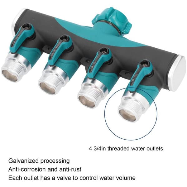 4-way distributor, pipe separator, metal valve water distribution control connection, garden irrigation distributor