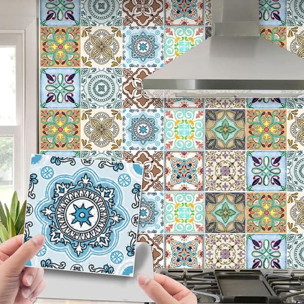 Self-adhesive tile stickers, 20 pieces, 15x15cm, waterproof PVC for kitchen and bathroom