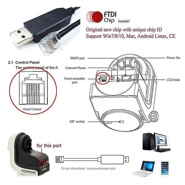 USB til Rj11 Rj12 6p4c adapter seriel styrekabel Eqmod-kabel til - montering PC til håndkontrolkabel