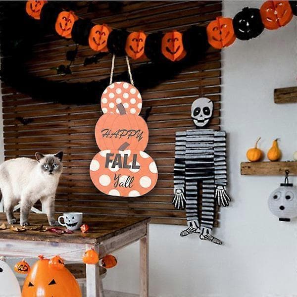 Halloween-dekoration til trædør, græskar-skilt, høst, efterår