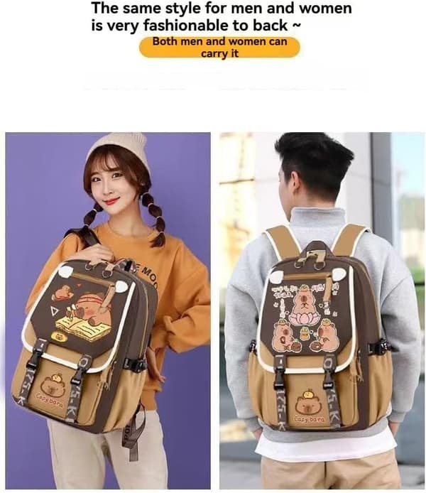 Capybara Cartoon Backpack Gift, Waterproof Capybara Item with Large Capacity, Cute Backpack with Pins and Accessories