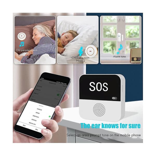 Wireless Caregiver Pager with SOS Emergency Call Button Built-in Multiple Chimes for Pa