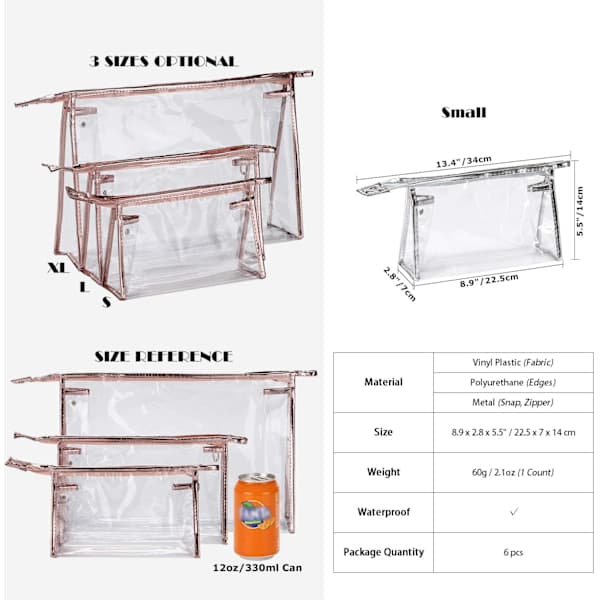 5 Transparente, portable reisevesker laget av klar vinyl
