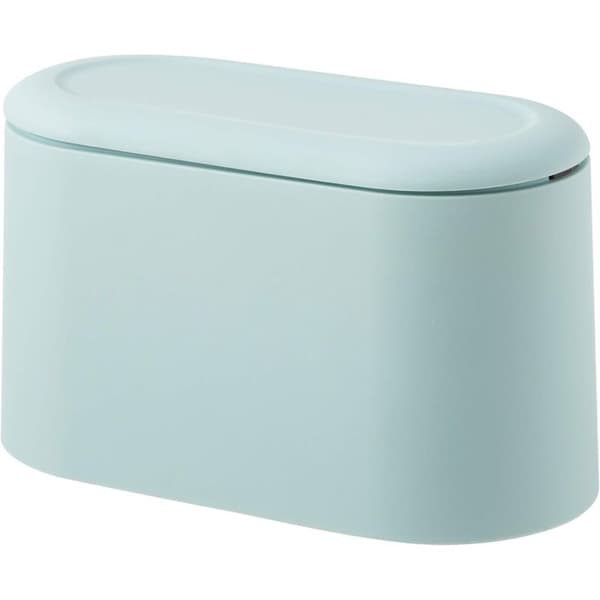 Mini Trash Can Press Trash Can Lid Makeup Holder Vanity Bathroom Kitchen Car Desk (Light Blue)