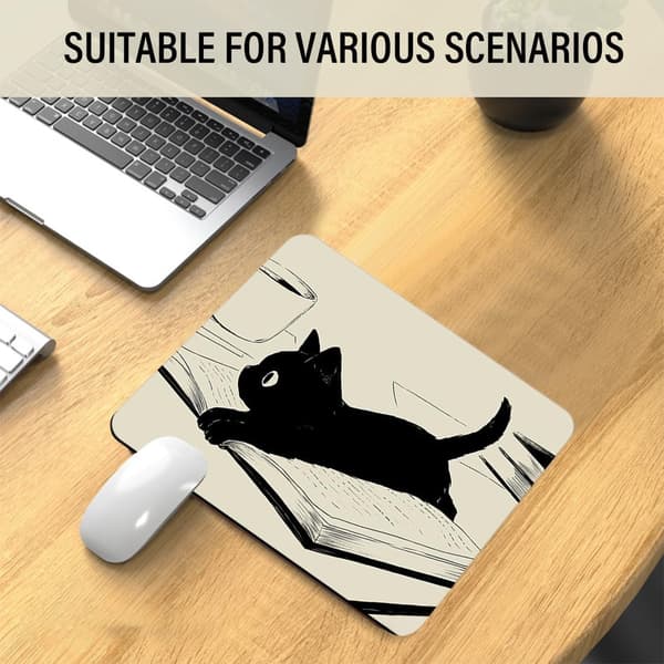 1 Mouse pad with three cats, Rubber, Black, 210 mm x 260 mm, 3 mm thick, Non-slip, Fun cat design, Office, Gaming